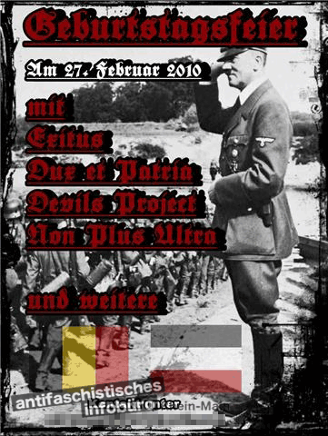 Einladung zur Geburtstagsfeier: Exitus, die Hausband des Aktionsbüro Mittelrhein, wird für ein Konzert der Chaos Crew in Belgien angekündigt.